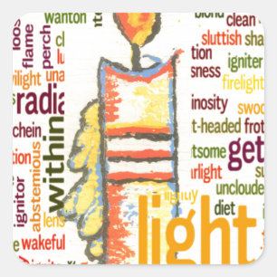 Glowing Candle Light Word Cloud Design Square Sticker