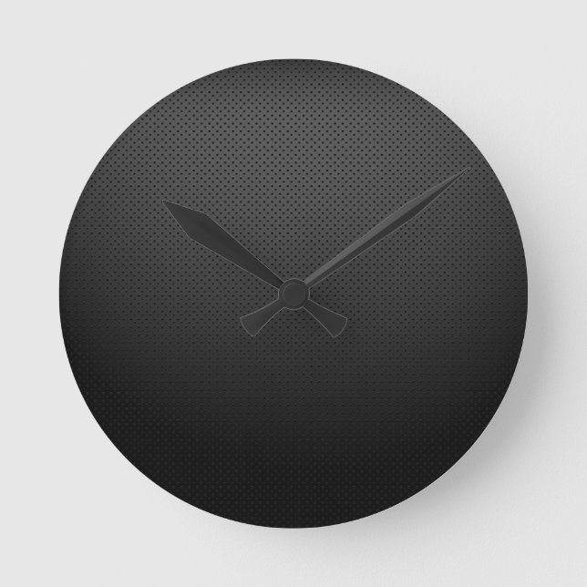 GLOWING CARBON BLACK GRAY DOTS DARK PATTERN ROUND CLOCK (Front)