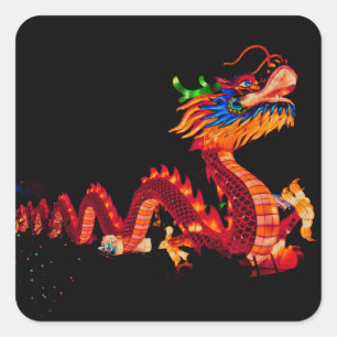 Glowing Chinese Parade Dragon Square Sticker