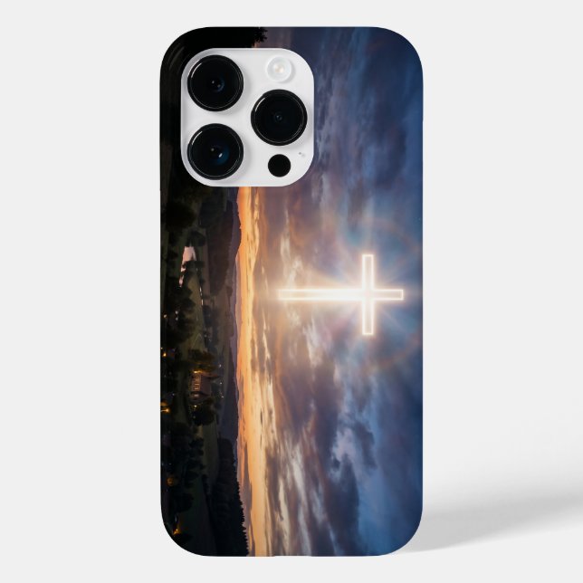Glowing Christian Cross Sunset Sky iPhone Case (Back)