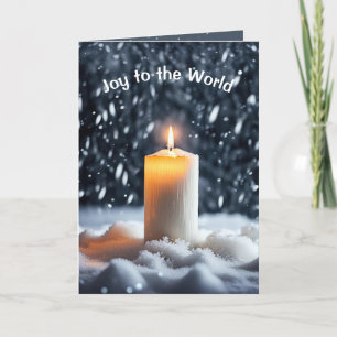 Glowing Christmas Candle In Snow Holiday Card