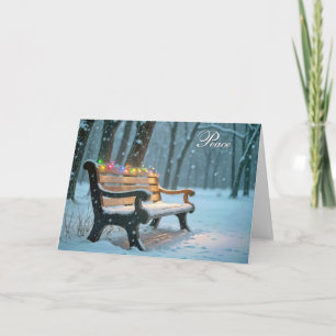 Glowing Christmas Light On a Park Bench Holiday Card
