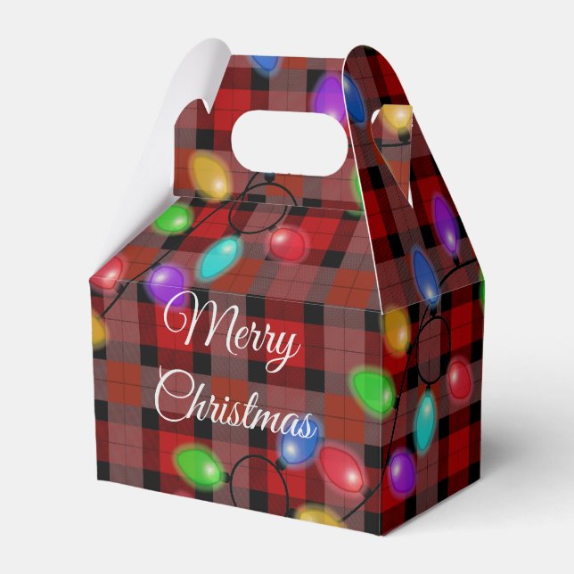 Glowing Christmas Lights And Plaid  Favour Box (Front Side)