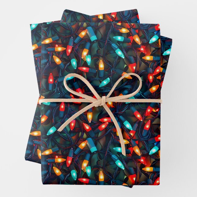 Glowing Christmas Lights Pattern Wrapping Paper Sheet (In situ)