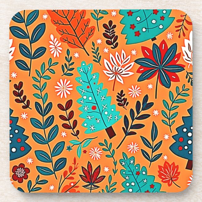 Glowing Christmas Pattern Design Coaster (Front)