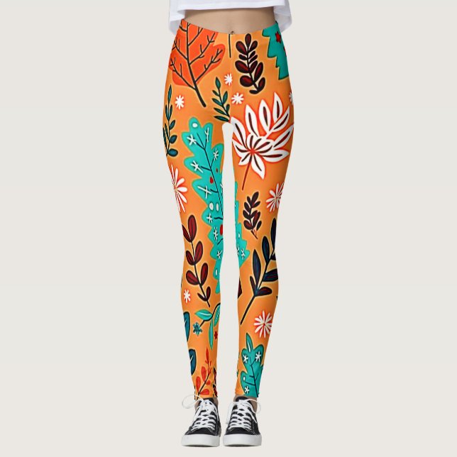 Glowing Christmas Pattern Design Leggings (Front)