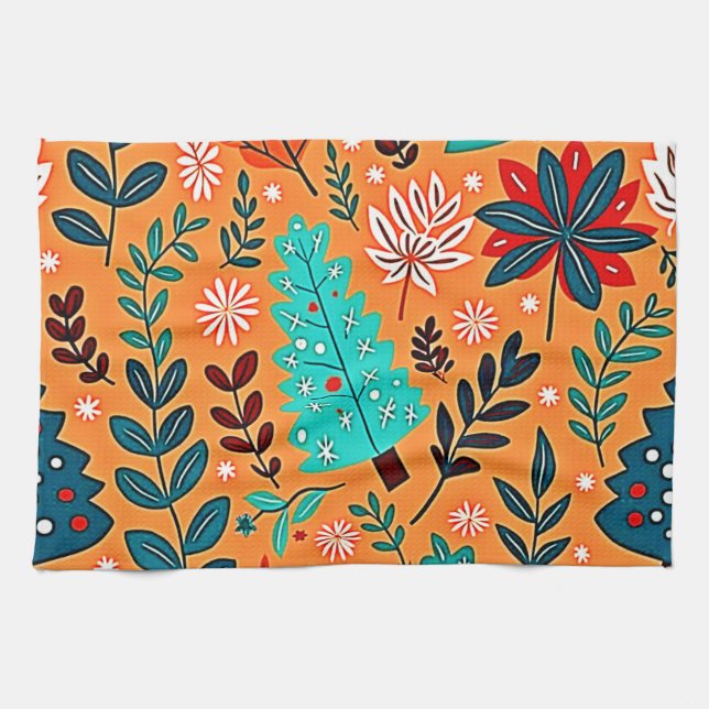 Glowing Christmas Pattern Design Tea Towel (Horizontal)