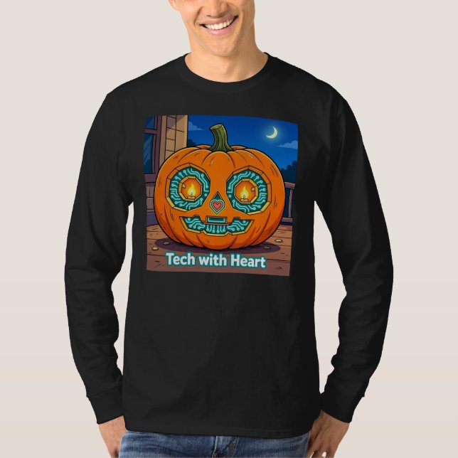 Glowing Circuit Pumpkin - Men's Long Sleeve Tee (Front)