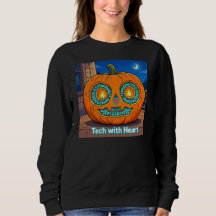 Glowing Circuit Pumpkin - Women's Black Sweatshirt