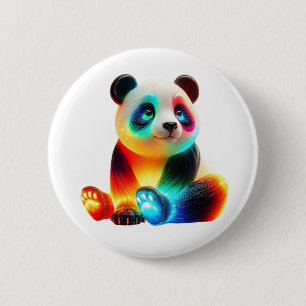 Glowing Colorful Panda Art – Cute Neon Light Panda 6 Cm Round Badge
