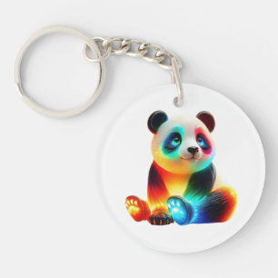 Glowing Colorful Panda Art – Cute Neon Light Panda Key Ring