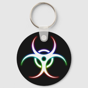 Glowing Colourful Biohazard Symbol - keychain