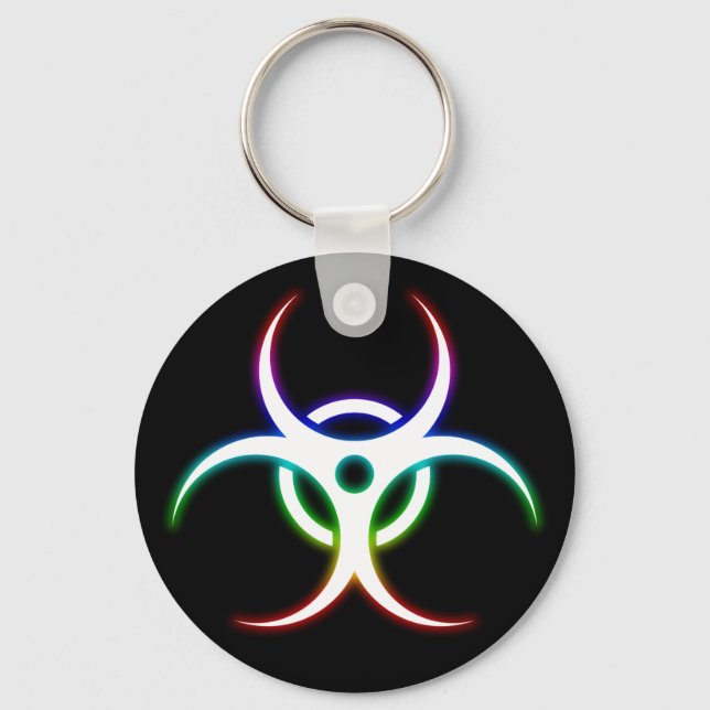 Glowing Colourful Biohazard Symbol - keychain (Front)