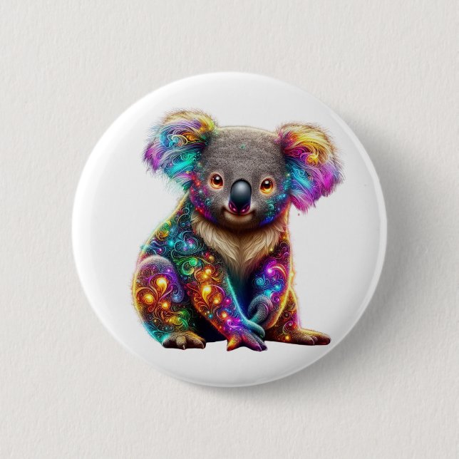 "Glowing Colourful Koala - Radiant Wildlife Art" 6 Cm Round Badge (Front)