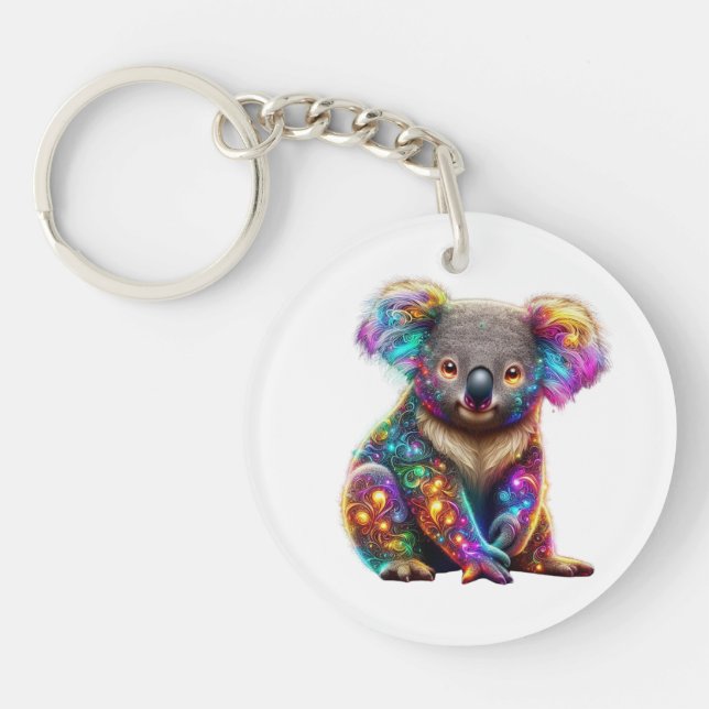 "Glowing Colourful Koala - Radiant Wildlife Art" Key Ring (Front)