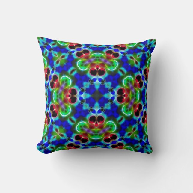 Glowing Colours Kaleidoscope Mandala Throw Pillow (Front)
