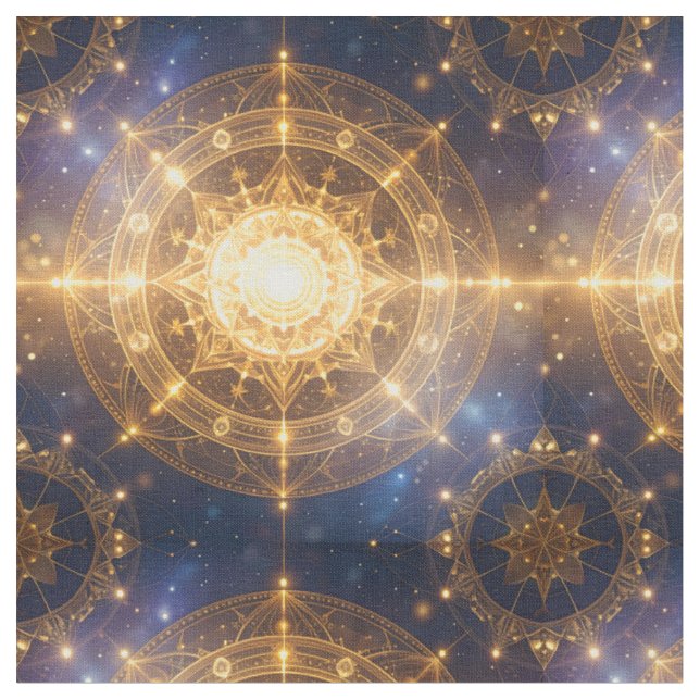 Glowing Cosmic Mandala Starry Fabric (Close Up)