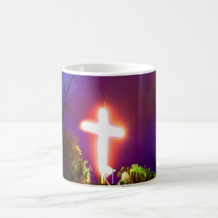 Glowing Cross At Night God Loves Coffee Mug