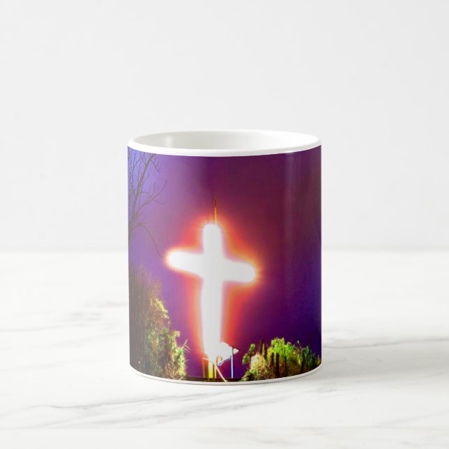 Glowing Cross At Night God Loves Coffee Mug (Center)