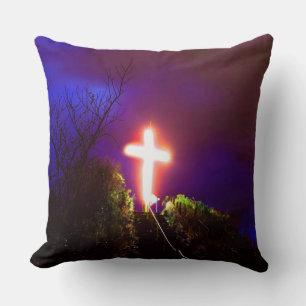 Glowing Cross At Night God Loves Cushion