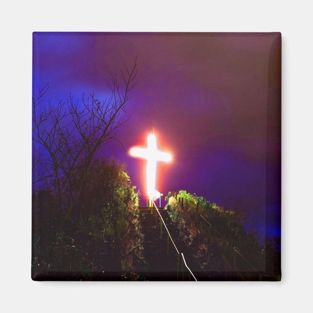 Glowing Cross At Night God Loves Magnet (Front)