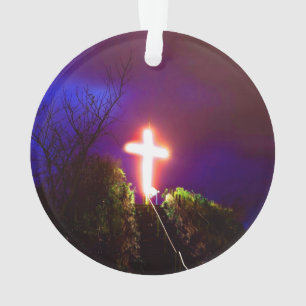 Glowing Cross At Night God Loves Ornament