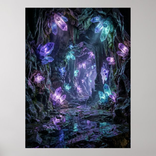 Glowing Crystal Cave Fantasy Art Poster (Front)
