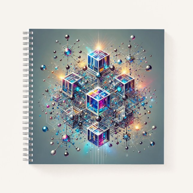 Glowing Cubes & Molecular Grid Design Notebook (Front)