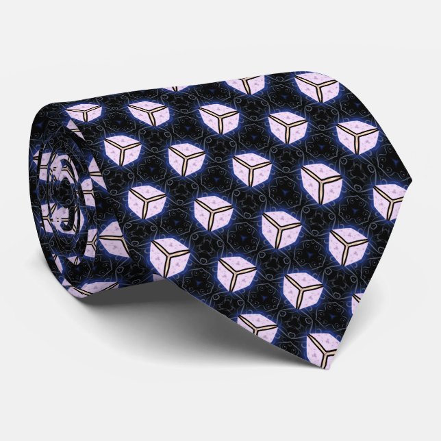 Glowing Cubes on Blue Neck Tie (Rolled)