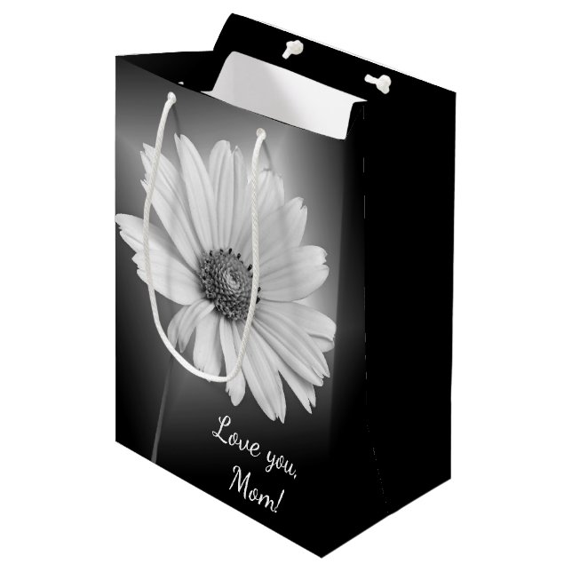 Glowing Daisy on Black For Mum Medium Gift Bag (Front Angled)