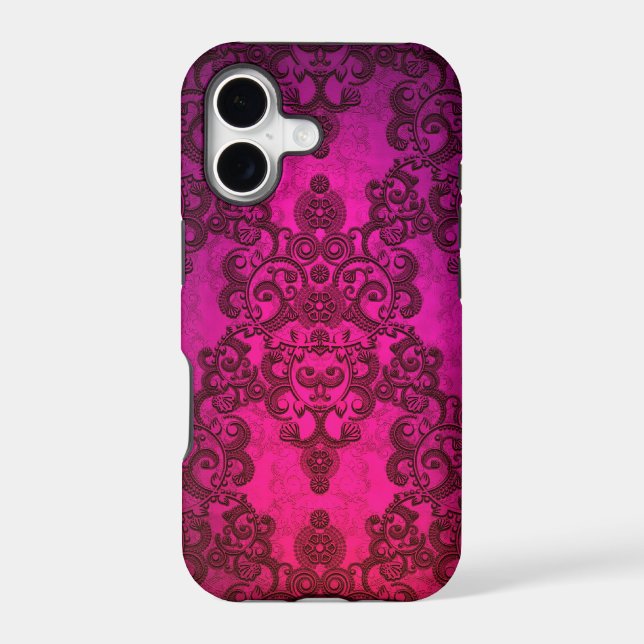 Glowing Deep Pink Damask Pattern (Back)