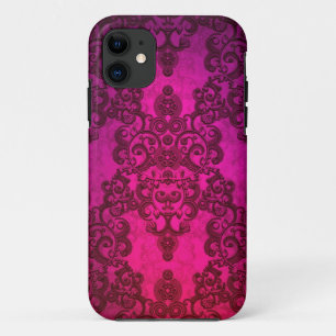 Glowing Deep Pink Damask Pattern iPhone 11 Case