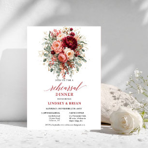 Glowing Deep Red Boho Rehearsal Dinner Invitation