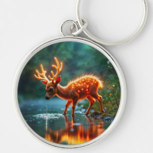 Glowing deer magic forest drink stream key ring
