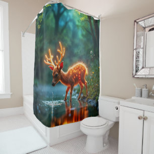 Glowing deer magic forest drink stream shower curtain