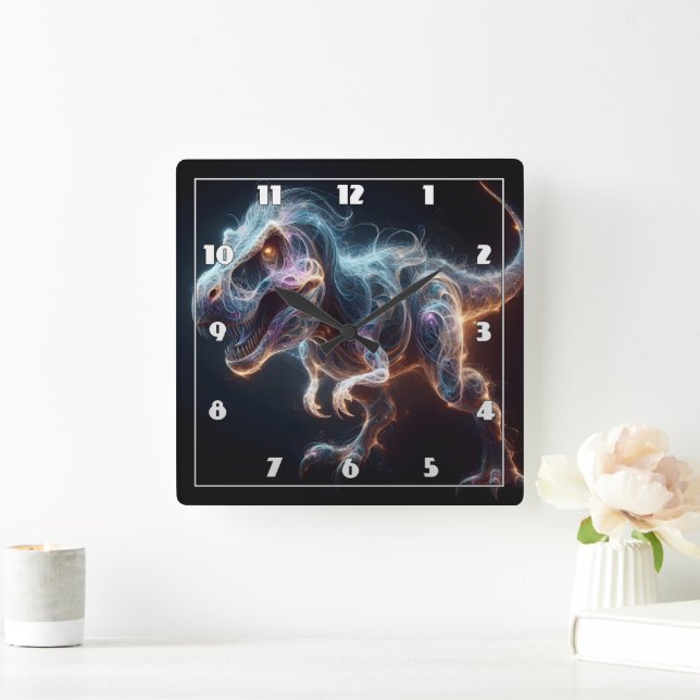 Glowing Dinosaur in a Dark Environment Square Wall Clock (Home)