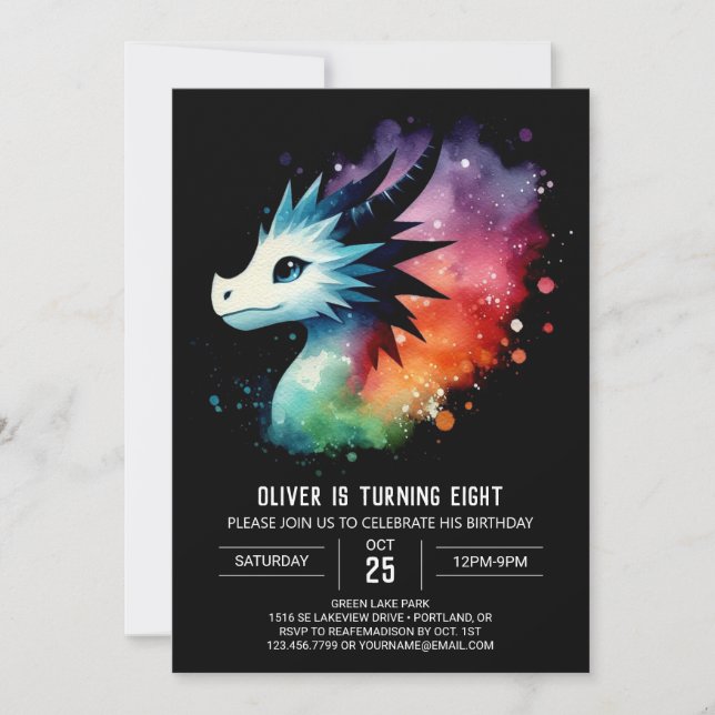 Glowing Dragon Birthday Digital Invitation (Front)
