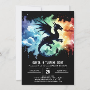 Glowing Dragon Birthday Editable Invitation