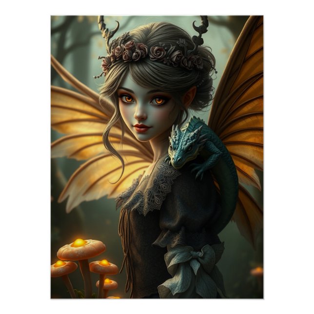 Glowing Dragon Fairy Art  Poster (Front)