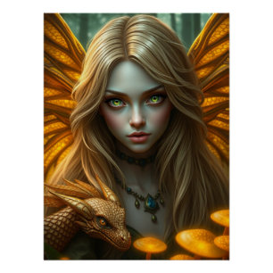 Glowing Dragon Fairy Art  Poster
