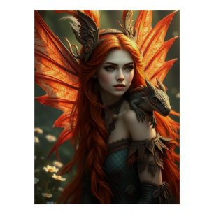 Glowing Dragon Fairy Art Poster