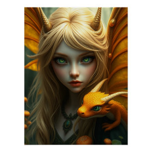 Glowing Dragon Fairy Art Poster