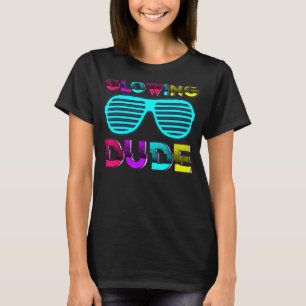 Glowing Dude party 80s vintage retro colourful whi T-Shirt