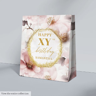Glowing Dusty Pink Boho Gold Birthday Gift Bag