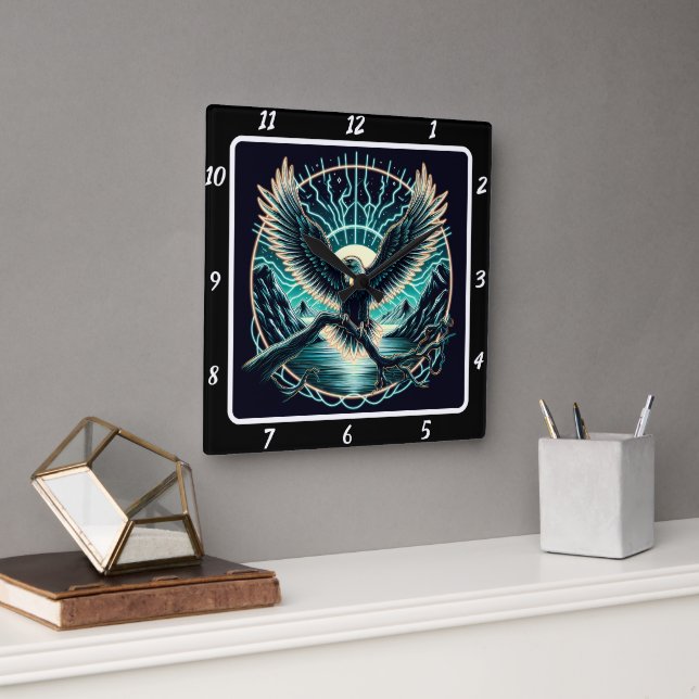 Glowing Eagle Skyflight  Square Wall Clock (Office)