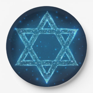 Glowing Electric Star of David Hanukkah Paper Plate
