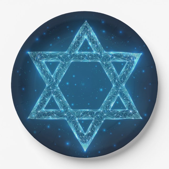 Glowing Electric Star of David Hanukkah Paper Plate (Front)