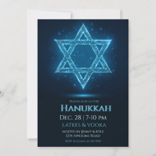 Glowing Electric Star of David Hanukkah Party Invitation