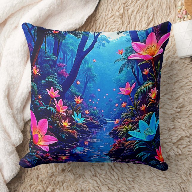 Glowing Ethereal Jungle Oasis Design Cushion (Blanket)