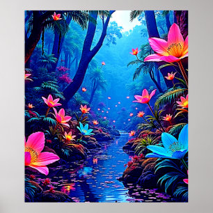 Glowing Ethereal Jungle Oasis Design Poster